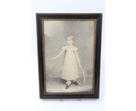 Adam Buck (1759-1833) fine quality watercolour and pencil miniature portrait of a young girl with hoop, signed and dated in p