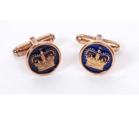 HM Queen Elizabeth II - pair Royal Household silver gilt and enamel cufflinks as presented to retiring staff, with gilt crown