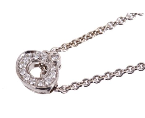 De Beers diamond pendant necklace with an 18ct white gold pendant set with 12 brilliant cut diamonds within a circle, on an 1