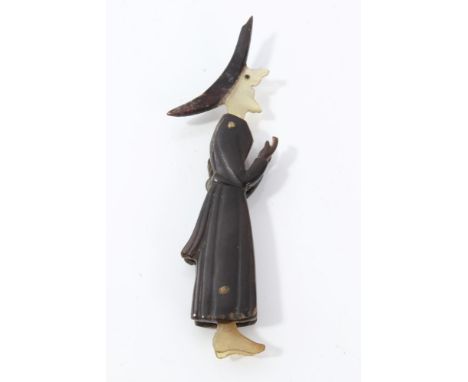 18th / 19th century carved horn smokers / snuff takers novelty box in the form of a priest, with folding pricker and spoon, e