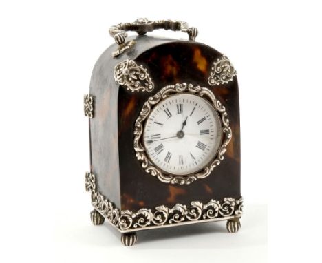 Late 19th / early 20th century miniature carriage clock with French movement, platform escapement and circular white enamel d