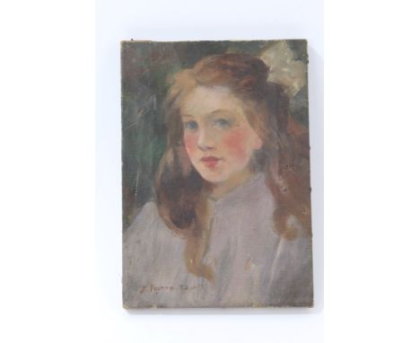 David Fulton (1848 - 1930), oil on canvas - portrait of a Pre-Raphaelite girl, signed, unframed, 25cm x 18cm