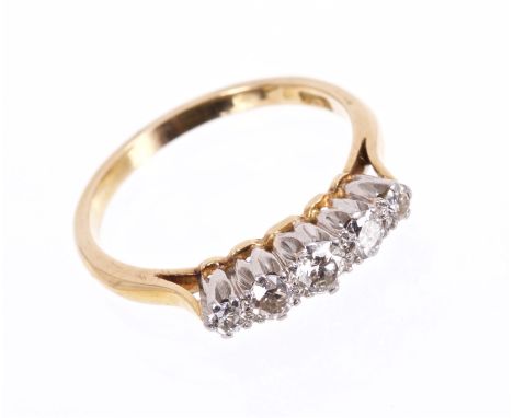 Early 20th century diamond five stone ring with five graduated old brilliant cut diamonds estimated to weigh approximately 0.