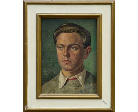 Thomas Saunders Nash (1891 - 1968), oil on board - portrait of Neil Gibson head and shoulders, in painted frame, 35.5cm x 25.