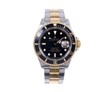 Gentlemen's Rolex Oyster Perpetual Date Submariner gold and stainless steel wristwatch.  Model no. 16613.  Reference no. E995