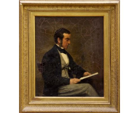 19th century oil on canvas - portrait of the American Statesman, Edward Everett (1794 - 1865), seated with papers, in gilt fr