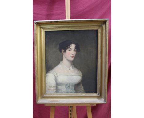 Early 19th century English School oil on canvas - portrait of Jane Baker, wife of James Turner, in gilt frame, 60cm x 50cm