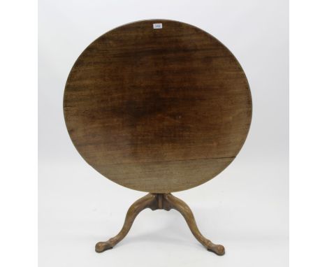 George III mahogany supper table, circular hinged top on bulbous vase-shaped column and tripod cabriole legs on pad feet, 90c