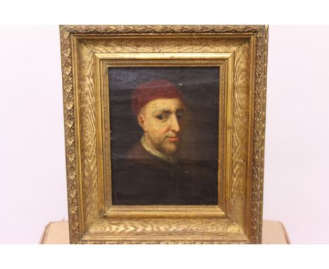 Follower of Titian, antique oil on canvas laid on panel - portrait of a man, possibly Giovanni di Bicci de Medici, in gilt fr
