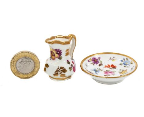 Regency English porcelain miniature jug and basin with painted floral sprays (2)