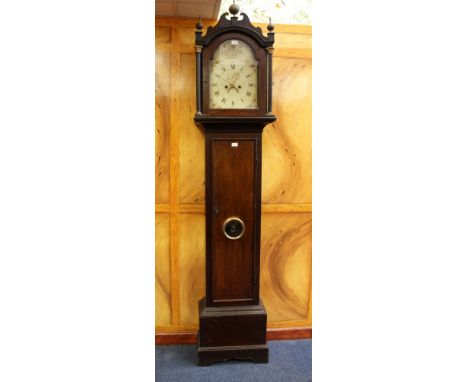 George III eight day longcase clock by Thorndike of Ipswich, the painted arched dial with subsidiary seconds and date, with d