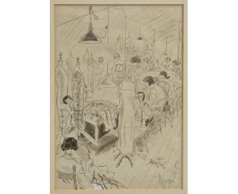 *Cecil Beaton (1904 - 1980), pen and ink with wash - The Dressmaker, signed, in glazed gilt frame, 43cm x 29cm.Illustrated:  