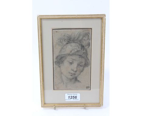 17th century Continental School pencil sketch - a portrait, collection stamp - W.B. lower right, in glazed gilt frame, 15cm x