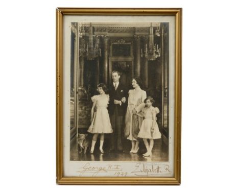 TM King George VI and Queen Elizabeth, Wartime signed Royal Presentation portrait photograph of The King and The Queen with P