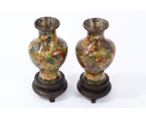 Pair of Japanese cloisonné vases, each 10cm high, in glazed presentation case, inscribed verso - 'Presented to the first Publ