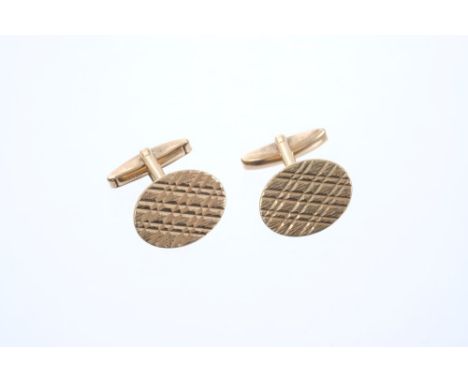 Pair 9ct gold cufflinks with oval engine turned panels (Birmingham 1966) CONDITION REPORT Tgw approx 10.1 grams