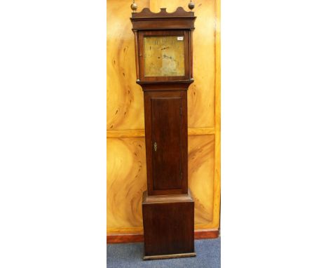 George III eight day longcase clock by Thomas Stocker of Martock, the 11" square brass dial with subsidiary seconds and date,