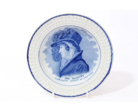 Rare early 19th century, Queen Caroline commemorative creamware dish with printed portrait of The Queen 'Her Majesty Caroline