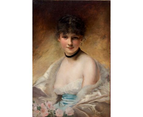 Charles Joshua Chaplin (1825 - 1891), oil on canvas - portrait of a scantily-clad female, signed, unframed, 71cm x 47cm