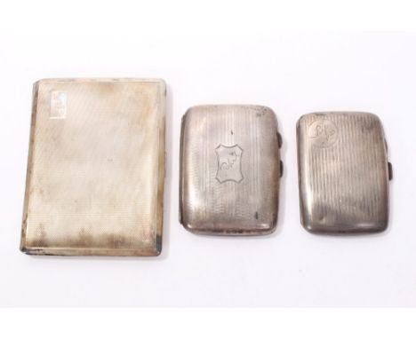 1920s silver cigarette case of rectangular form, with engine-turned decoration and engraved initials (Birmingham 1920), anoth