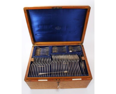 Early 20th century part silver plate Old English Shell pattern canteen of cutlery with engraved double headed eagle crests, b