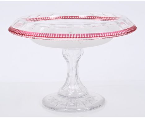 Victorian cut and ruby flash glass fruit stand with slice cut decoration, on pedestal base, 15cm high