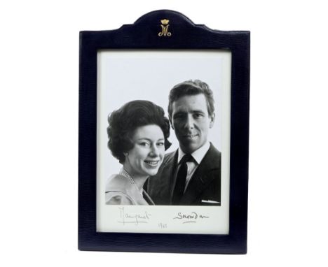 TRH The Princess Margaret and Lord Snowdon, signed presentation portrait photograph of the smiling Royal Couple, signed in in