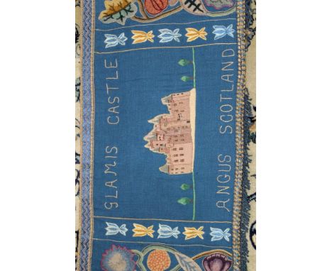 Fine 1930s embroidered crewel work banner embroidered by Fenella Bowes-Lyon in the 17th century-style - commenced in 1933 and
