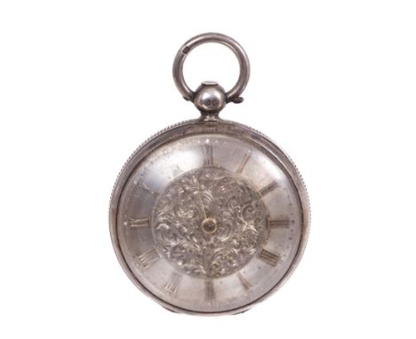 Early Victorian gentlemen's silver pocket watch the fusee movement with verge escapement, unsigned, engraved silver dial with