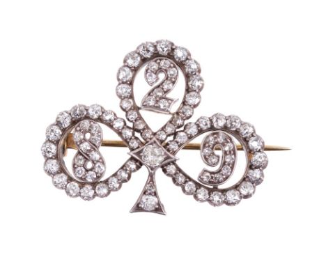 Unusual Victorian diamond brooch in the form of a club containing the numbers 829, possibly commemorating a Win or reference 