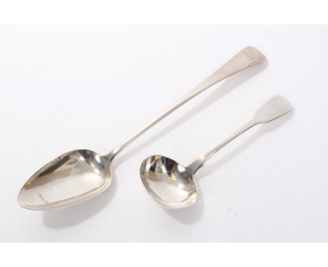 George III silver Old English pattern basting spoon with engraved monogram (London 1800), possibly George Gray, together with