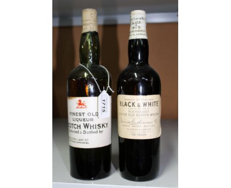 Whisky - two bottles, Black &amp; White Buchanan's, probably 1950s and another, Finest Old Liqueur Scotch Whisky Bottled by B
