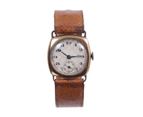 1920s gentlemen's 9ct gold wristwatch with Selfyr fifteen-jewel movement, the circular dial with chequered engine-turned deco