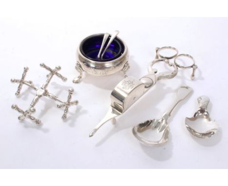 Selection of miscellaneous Georgian and later silver - including George II cauldron salt with blue glass liner (London 1753),