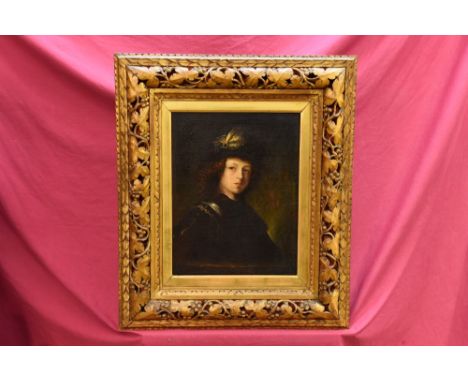 After Van Dyke, 18th/19th century oil on canvas - portrait of a figure in uniform, in good gilt pierced frame, labels verso, 