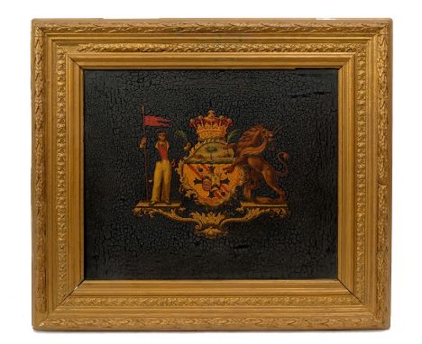 Lord Nelson - a rare 19th century armorial carriage panel, circa 1840, painted in polychrome with Earls coronet and full coat