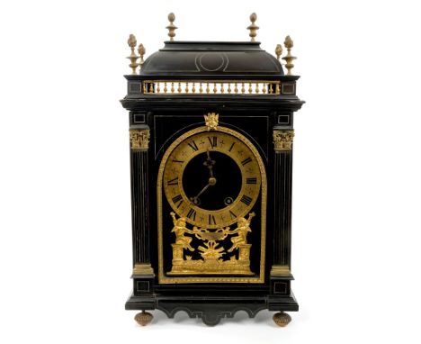 Late 19th century Dutch mantel clock in the 18th century style, with eight day movement striking on a bell, black velvet cove