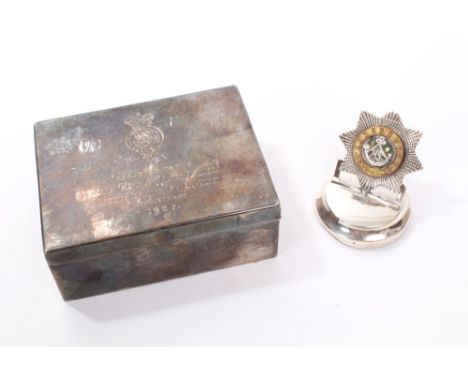 Military Interest:  Victorian silver cigarette box of rectangular form, with hinged cover with engraved '3rd Royal Fusilier's