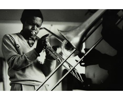Photographic portrait of Hugh Masekela taken by his friend and fellow musician Jonas Gwangwa. Gwangwa, spent the prime of his