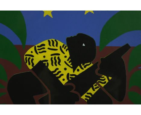 Print. 'Bhundu Boys'. Edition of 16. Signed indistinctly bottom right and dated 1991. Framed and glazed. H.43 x W.54 cm. 