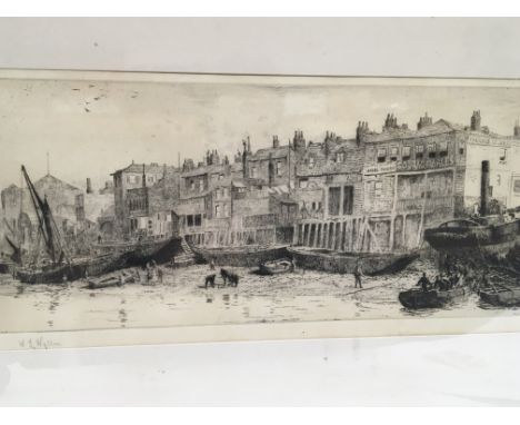 A Historically interesting Drypoint picture by William Lionel Wyllie RA (1851-1931) A view of Cherry Garden Rotherhithe one o