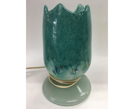 A coloured glass table lamp, approx 23.5cm.