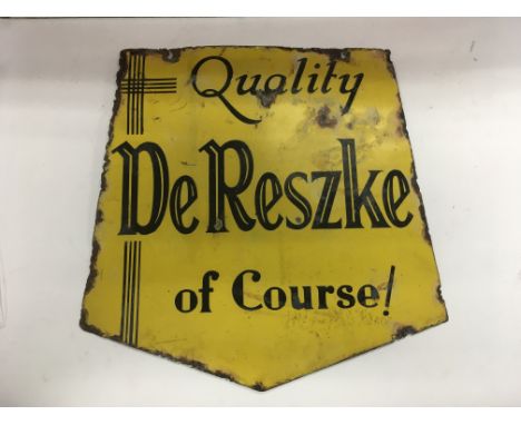 A vintage enamel sign for 'De Reszke cigarettes', approx 38cm x 38cm.