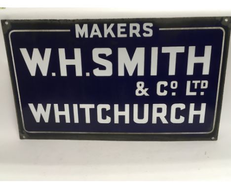 A vintage enamel sign for W.H.Smith &amp; Co Ltd, Whitchurch, approx 61cm x 35.5cm.