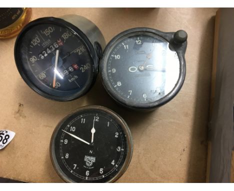 Two  vintage car clock and speedometer