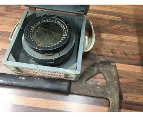 A Lancaster escape axe and a military compass type psm