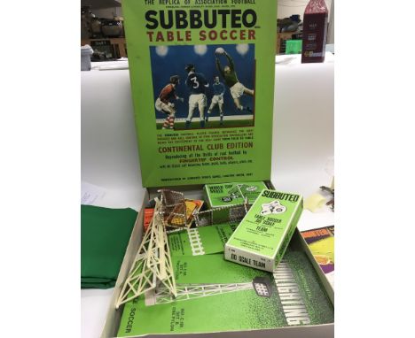 Vintage Subbuteo table soccer Continental club Edition with other boxed accessories.