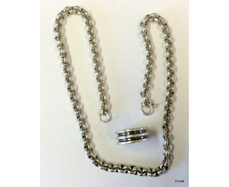 Silver Curb Chain And Silver Ring