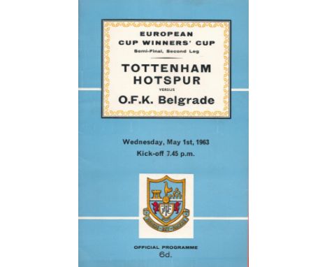 Tottenham Hotspurs Vs OFK Belgrade Vintage football Programme from Wednesday 1st May 1963 at White Hart Lane. Tottenham went 