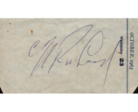 British Singer Cliff Richard Signed 4 x 2. 5 inch October 23rd, 1963, Vintage Diary Page. Signed in blue biro. Good condition
